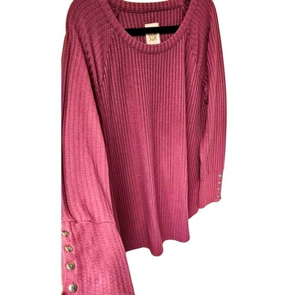 CHASER Classic Women's Plus Size LongSleeve Mauve Waffle Knit Top - Picture 3 of 10